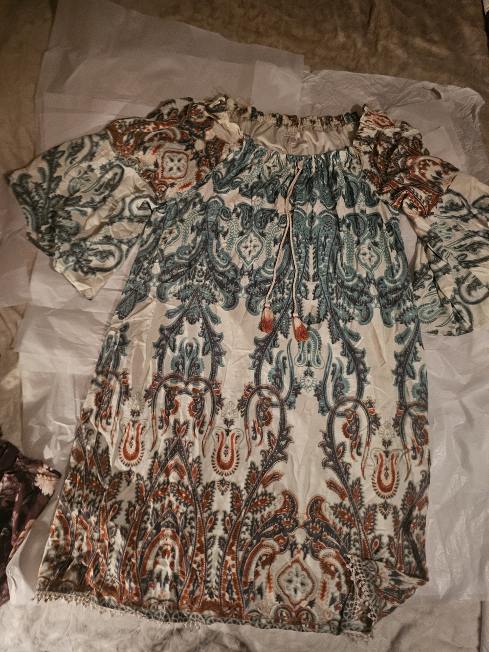 Boho Paisley Women's Dress in Teal & Rust